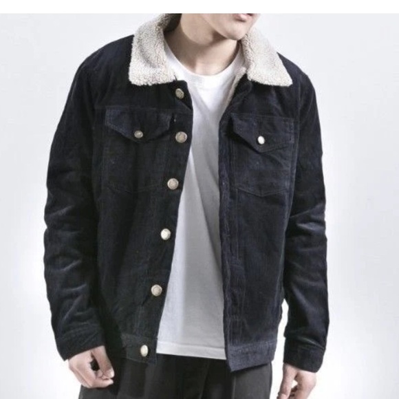 Hard Edge Other - Hard Edge Men's Black Corduroy Jacket with Sherpa Collar Size Small